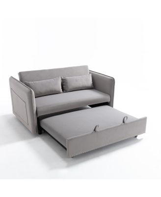 Streamdale 55" Velvet Futon Sofa Bed with Pillows & Side Pockets