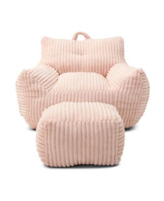 Giant Pink Plush Bean Bag Chair with Footstool