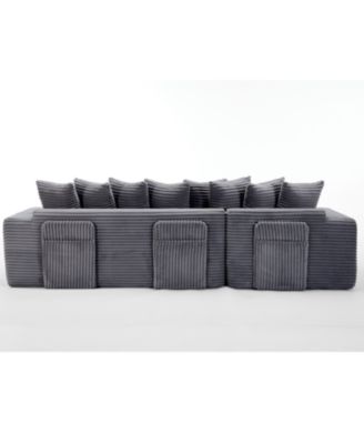 Oversize Cloud Couch, L-Shape Sleeper Sofa, 8 Pillows, Corduroy, Dark Gray (Right Facing