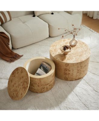Burl Wood Nesting Coffee Table Set - 2-Piece Storage Tables