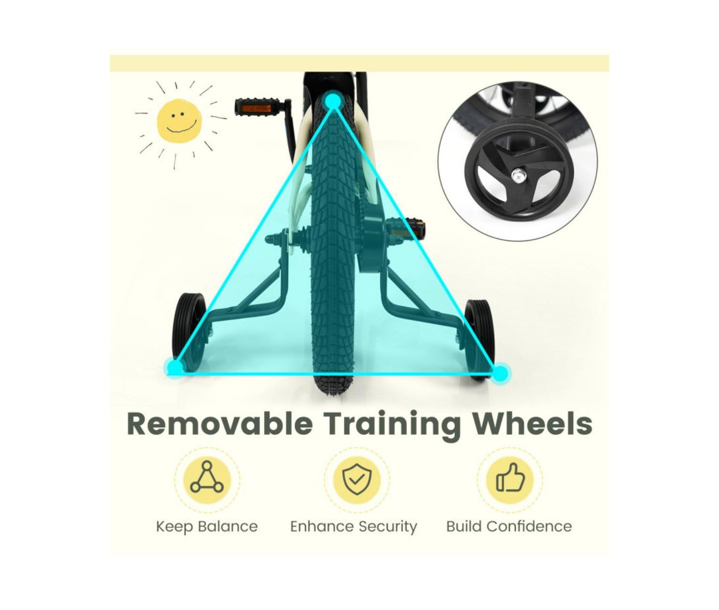 Детская игрушка HONGGE 16-Inch Kids Training Bike with Adjustable Seat, Dual Brake & Training Wheels, Ages 4+, цвет: Бежевый / Хаки — фото 6