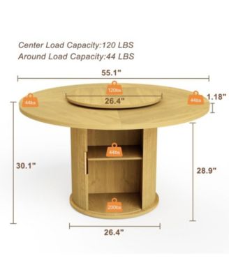 CASAINC 55″ Round Dining Table with Rotating Tray and Storage Shelves only table）
