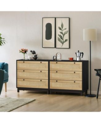 Black 3-Drawer Woven Storage Cabinet (Set of 2