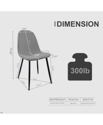 Streamdale Modern Linen Accent Dining Chairs (Set of 4), Black Metal Legs