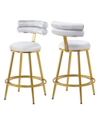 Modern Velvet Counter Stool Set, Light Gray with Iron Frame, 27.65