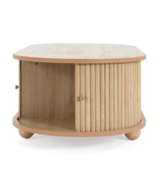 Oval Side Table with Accordion Door & Storage