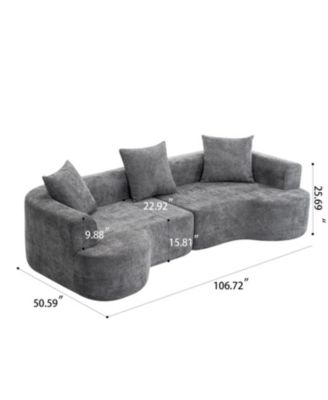 Curved Corduroy Sofa with Pillows