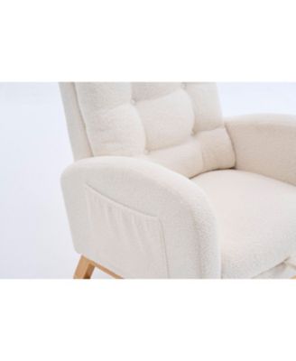 Cream White Plush Rocking Chair with Footrest