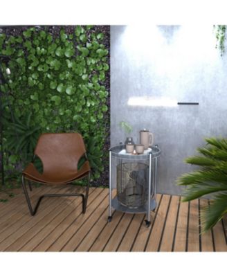 Rolling Coffee Table - 2-Tier Silver Metal Side Table