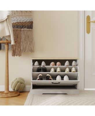 Streamdale Shoe Storage Bench - Flip Drawer & Adjustable Shelf - Antique White