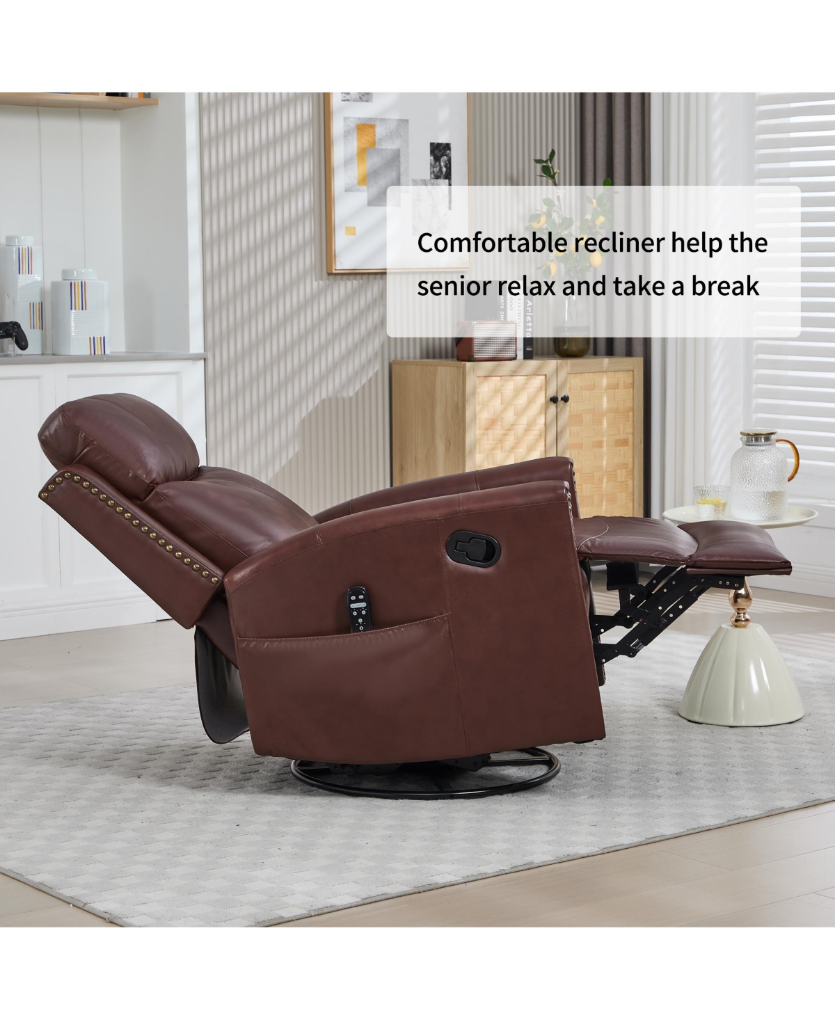 Streamdale Furniture Wine Red Leather Heat Massage Rocker Recliner