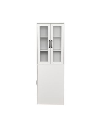 70.87" Display Cabinet, 4-Tier Pull-Out Shelf, 2 Glass Doors, Modern Bookshelf