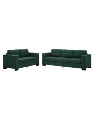 Green Fabric Sofa Set with Cup Holder & Storage