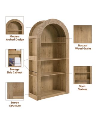 Arched Bookcase, 78.74" Tall, Mid Century Modern, 4-Tier