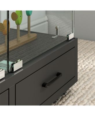 Black Glass Display Cabinet w/ Drawers & LED Lights