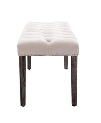 Tufted Velvet Bench Ottoman - Beige