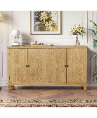 Streamdale 59" Brown Accent Cabinet - 4 Doors, Natural Wood Buffet/Media Console