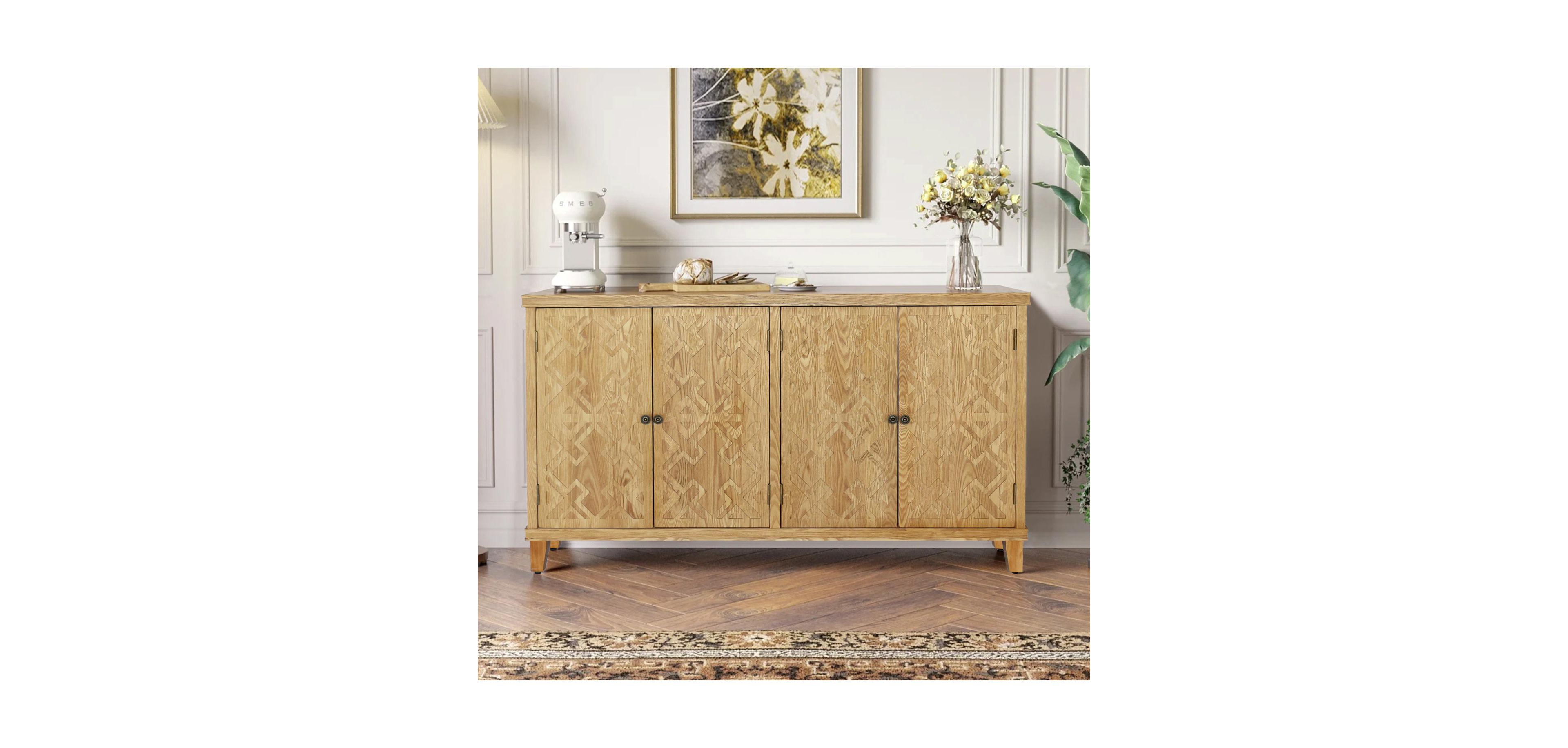 Streamdale 59'' Brown Accent Cabinet - 4 Doors, Natural Wood Buffet/Media Console