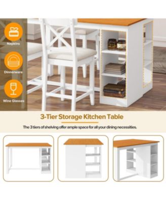 60" Farmhouse Counter Height Dining Set with Storage & Chairs, White