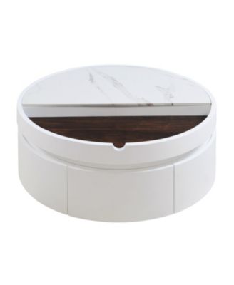 Streamdale White Round Lift Coffee Table, Marble/Wood Top, 29.5"