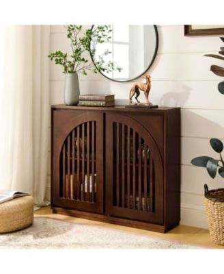 Mid Century Fluted Sideboard Cabinet - Dark Walnut