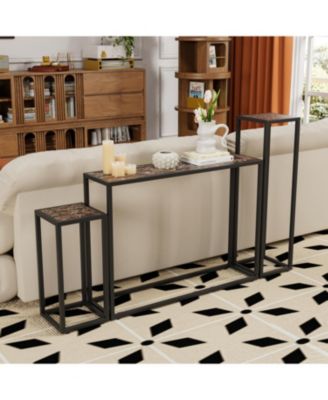 3-piece narrow hall table set industrial rural style brown/black