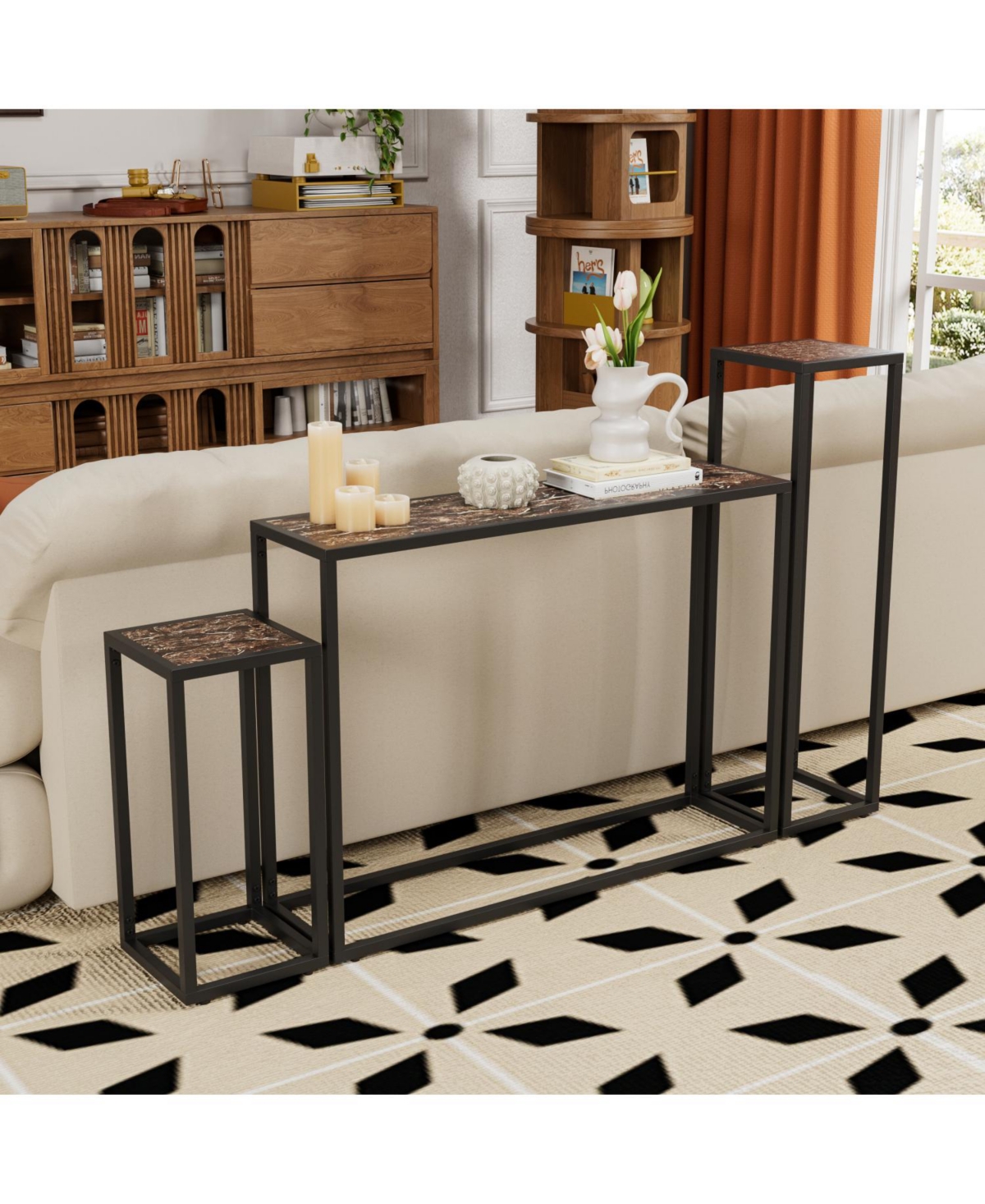 Streamdale Furniture 3-piece narrow hall table set industrial rural style brown/black