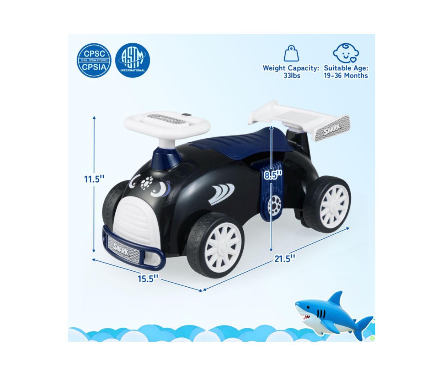 Детская игрушка HONGGE Foot-to-Floor Ride-On Car with Musical Steering Wheel and Under-Seat Storage, Ages 1.5-3, цвет: Чёрный — фото 3