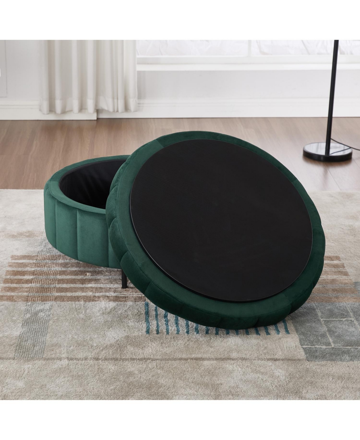 Streamdale Furniture 31.5" Green Velvet Storage Ottoman with Reversible Lid
