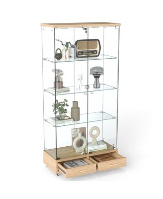 Modern Glass Display Cabinet w/ Drawers & LED Lights