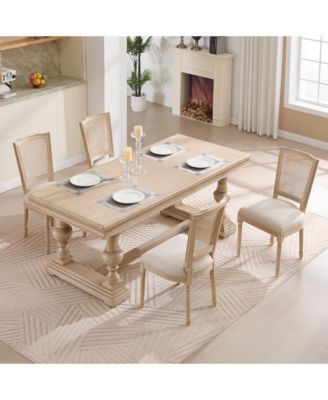 French Country Dining Chairs, Rattan Back, Beige (Set of 2