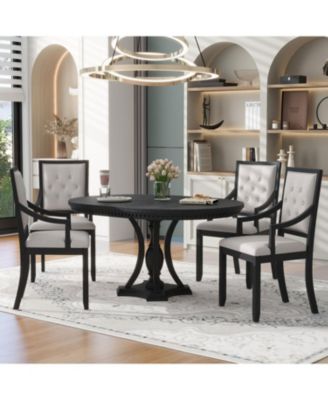  Retro 5-Piece Dining Set - Extendable Round Table & 4 Chairs (Black Oak)