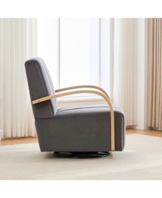 Streamdale 30.7" Swivel Accent Chair - Channel Tufted, Solid Wood Arms - Charcoal