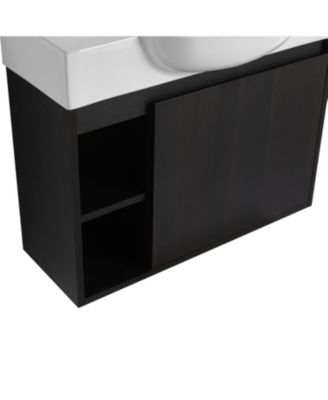  26" Wall-Mount Vanity, Ceramic Sink, Soft-Close, Dark Oak