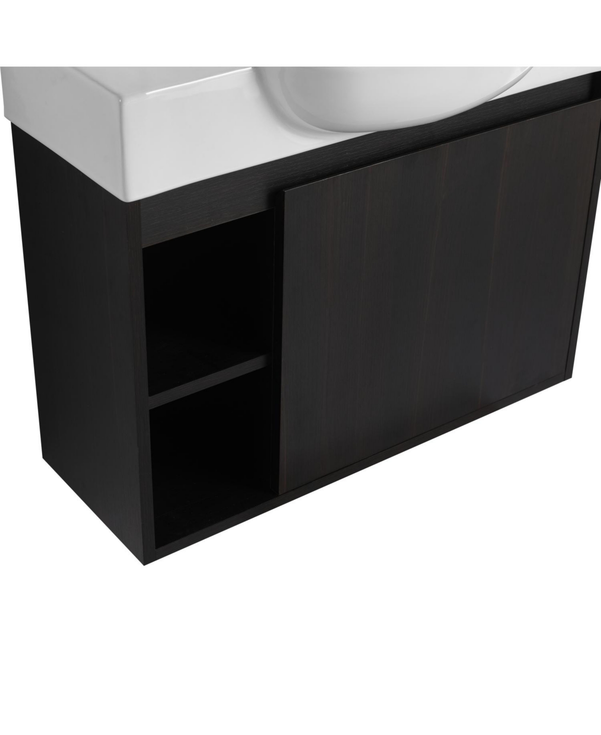 Streamdale Furniture 26" Wall-Mount Vanity, Ceramic Sink, Soft-Close, Dark Oak