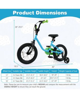 Kids Training Bike with Adjustable Seat Dual Brakes Rubber Tires and Removable Wheels