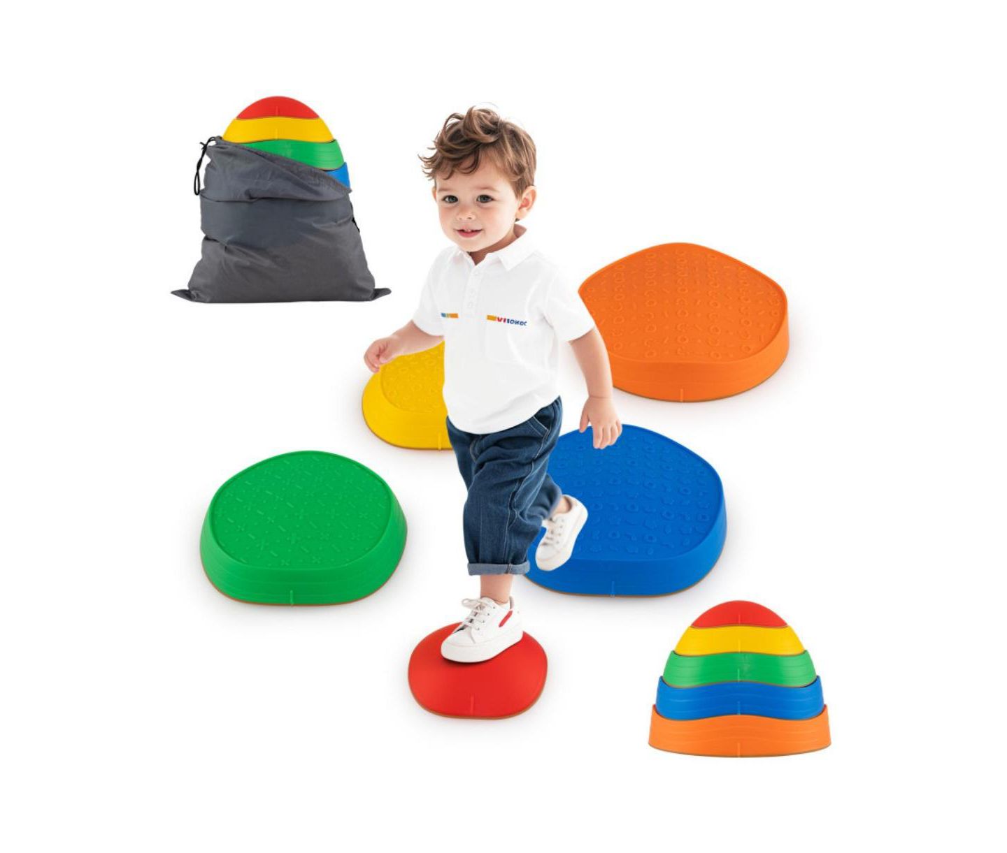 Детские игрушки HONGGE Balance Stepping Stones Non-Slip Rubber Bases Stackable 5-Piece Set, Ages 3-8, цвет: Разноцветный — фото 1