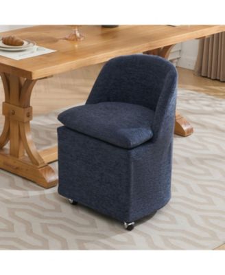 Set of 2 Chenille Fabric Dining Chairs With Universal Wheels,Blue
