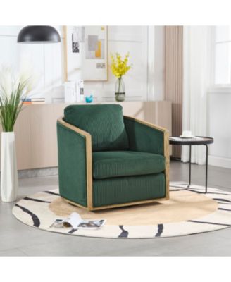 Corduroy Swivel Barrel Chair for Living Room (Emerald