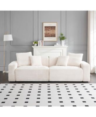 104" 4-Seat Beige Corduroy Sofa w/ Throw Pillows