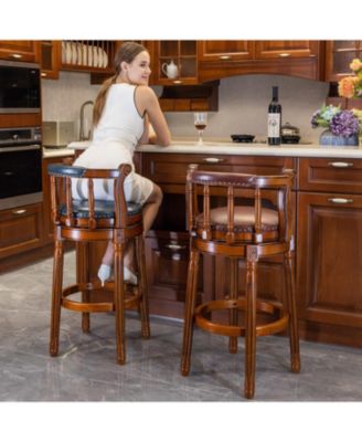 26" Swivel Leather Bar Stool - Blue