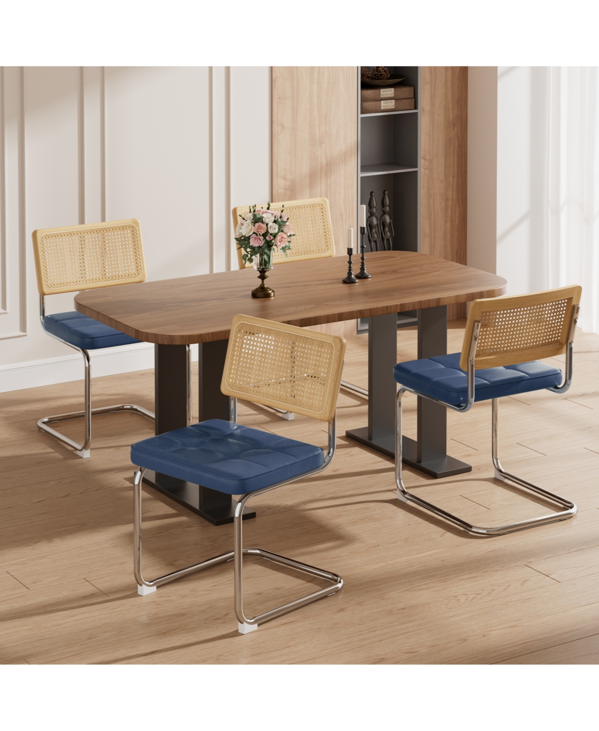 Streamdale Furniture Rattan Dining Chairs (Set of 2) Blue Faux Leather