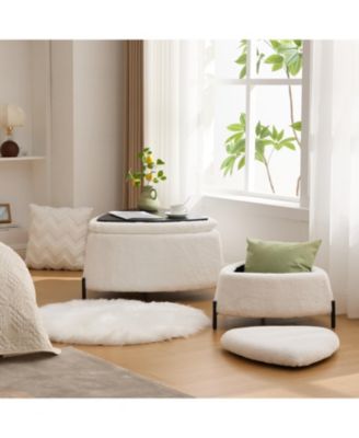 Upholstered Storage Ottoman Set with Metal Legs