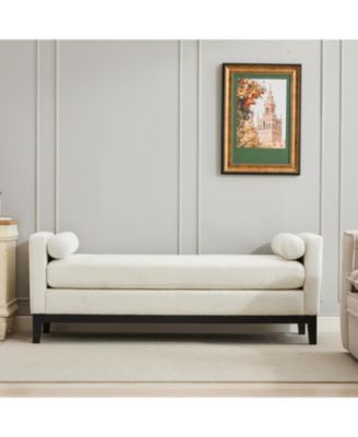 Elegant Ivory Boucle Upholstered Bench with Bolsters