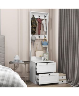 2-in-1 Coat Rack Nightstand with Drawer & Hooks