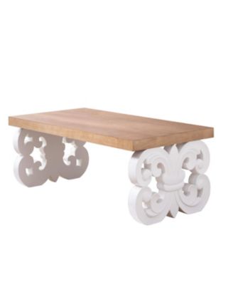 Ornate Wood Coffee Table - Farmhouse Style, Carved Base.