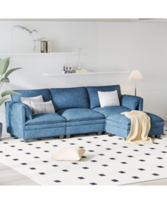 107.8" 3 Seater L-Shaped Sofa Couch with Ottoman & Pockets