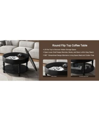Modern Round Coffee Table with Storage - Black