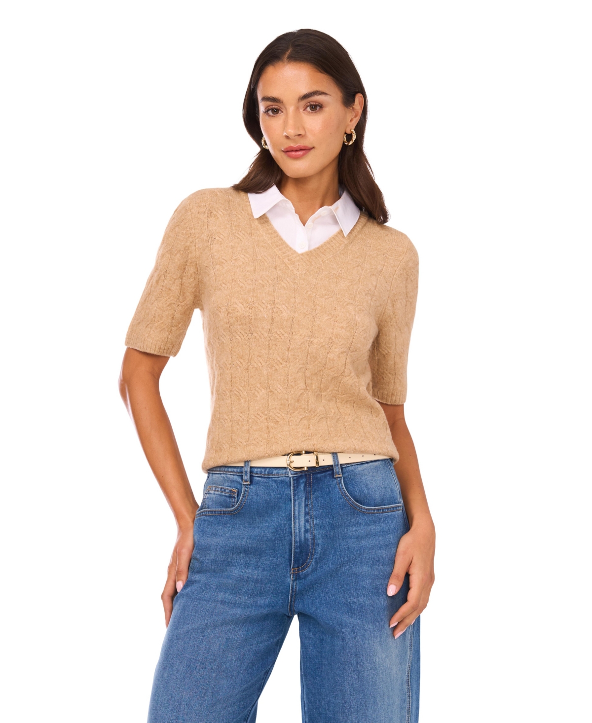 Vince Camuto Women's Attached Shirt Combo Sweater