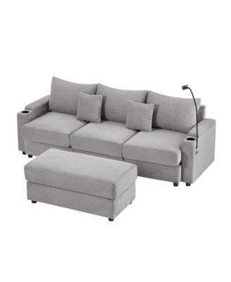 Modern 3-Seater Sofa Sectional w/ Ottoman, USB, Cup Holders
